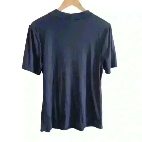 ModCloth Navy Blue Ribbed Mock Neck Short Sleeve Top Size Large - Picture 3 of 4